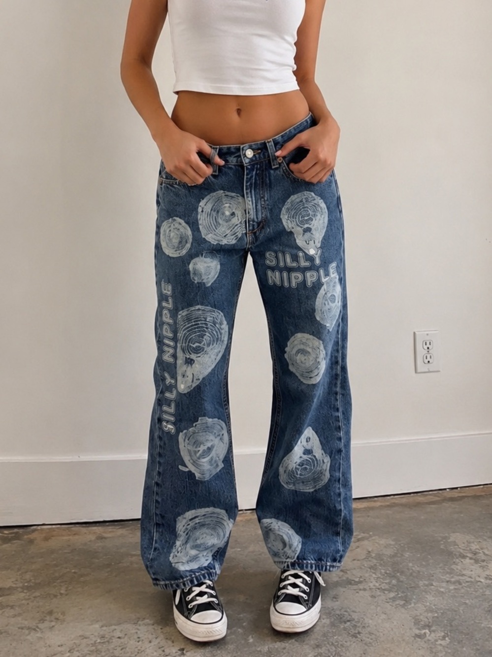 Custom Levi’s 505 Discharge-Print Jeans – “Silly Nipple” Design – W31 L30